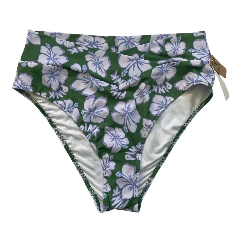 VICTORIA'S SECRET Pink Women's Crossover High-Rise Bikini Bottom Floral Large